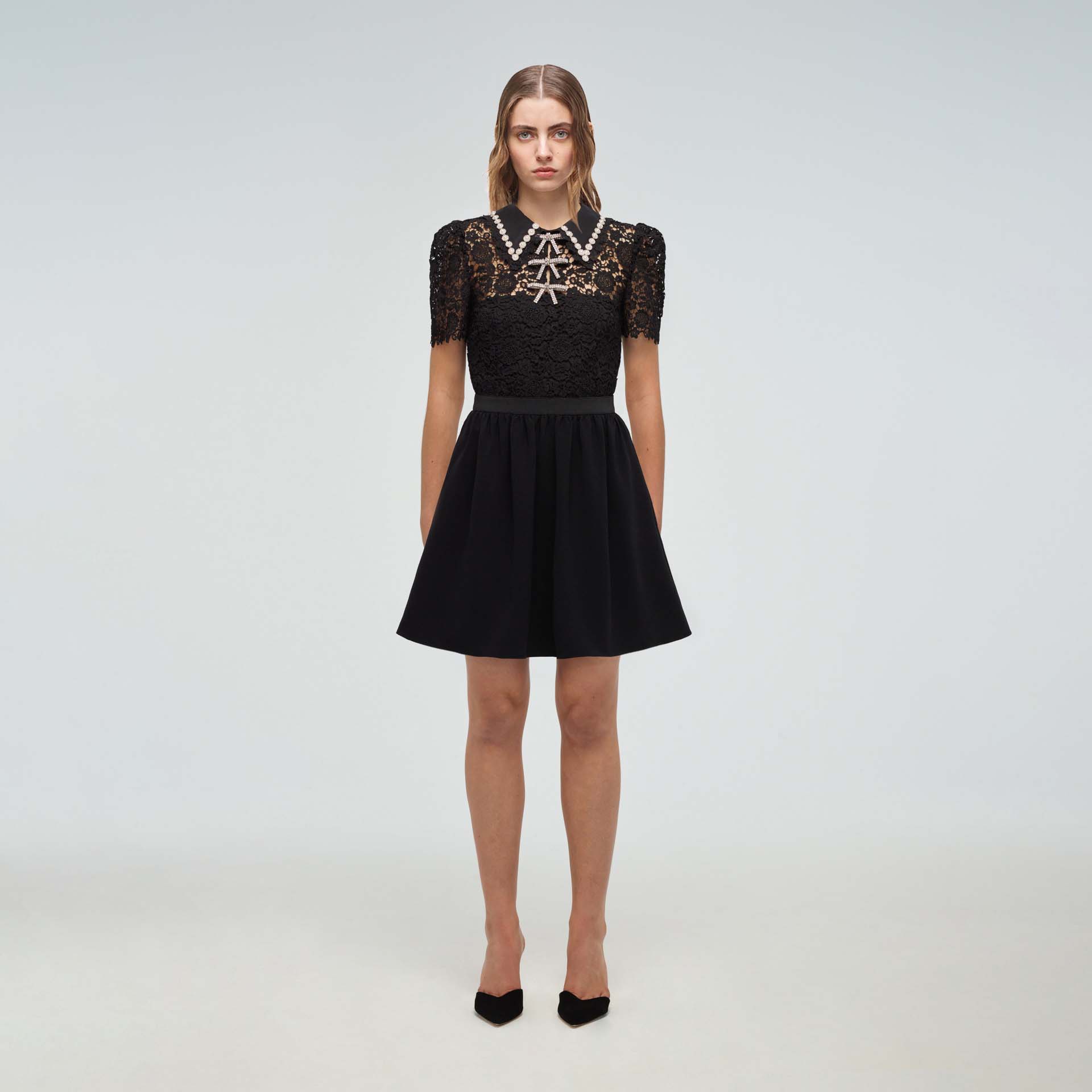 Black Guipure Mini Dress – self-portrait