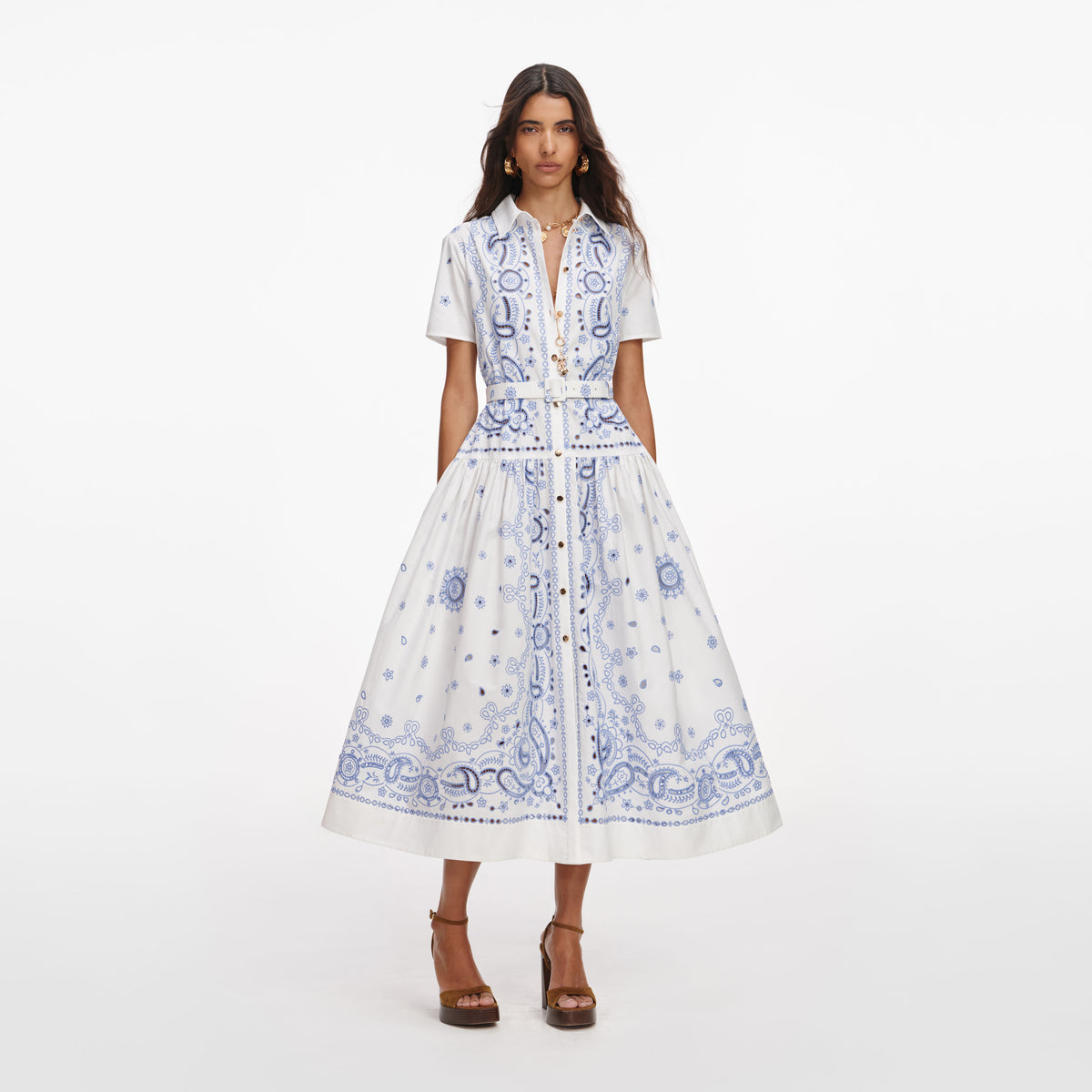 embroidered dress white Virginia Suiting Midi / | MESHKI weather style that pairs effortlessly with a lace White And Blue Embroidered Midi