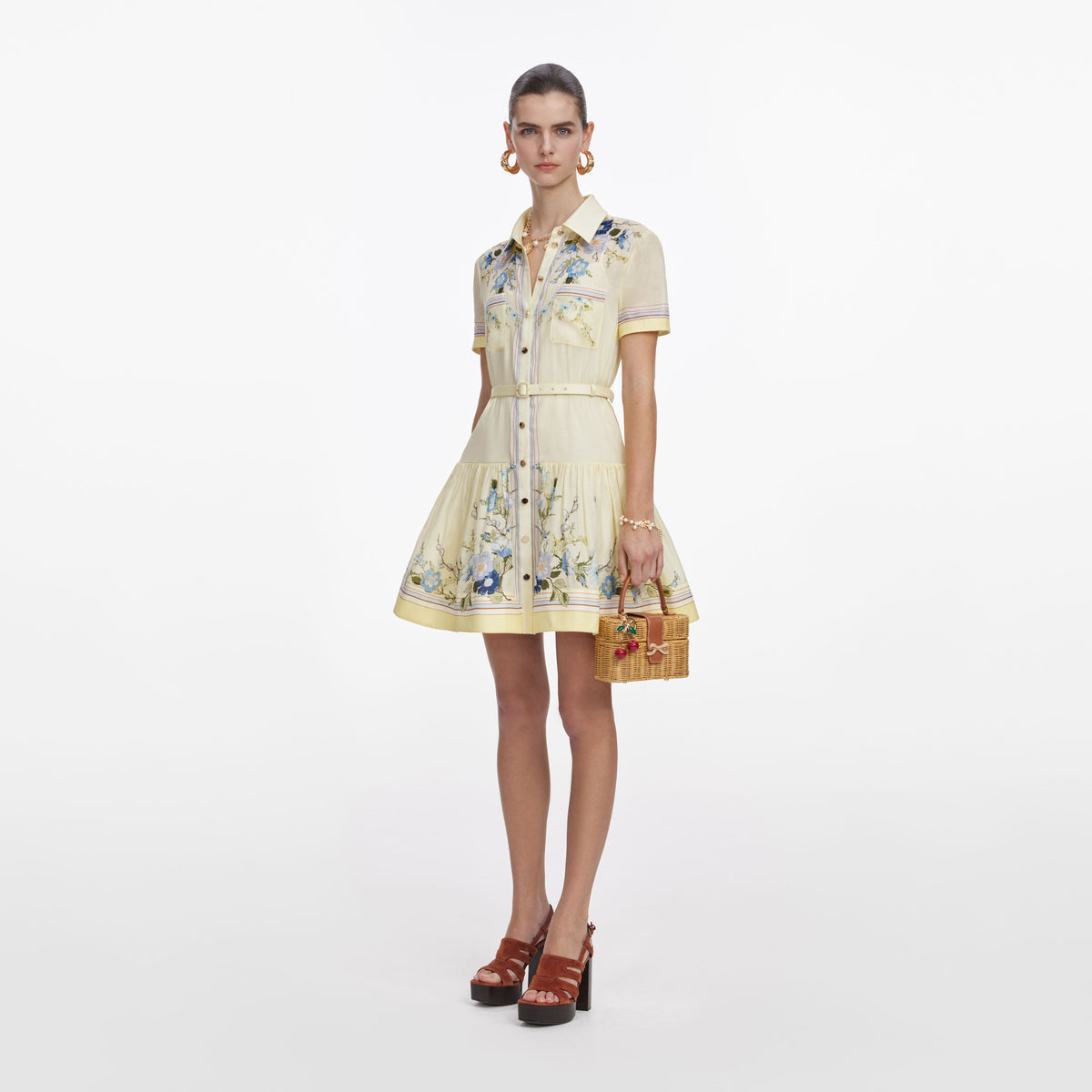 self portrait floral twist neck mini dress Yellow Organza – self-portrait Color:Indigo Blue Jenny Yoo Collection Priya Crafted from premium BLACK LowStock:43446228156467