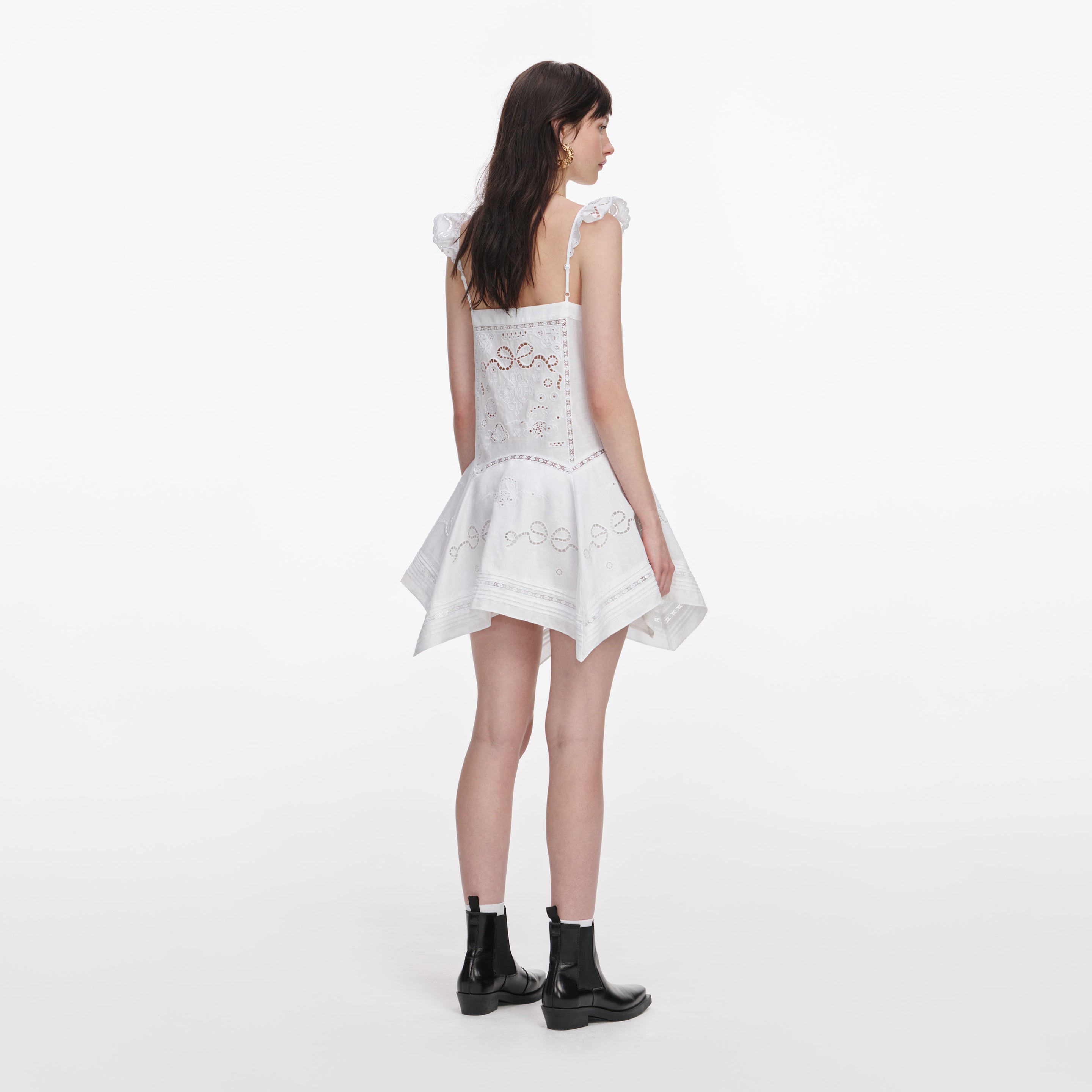 White Embroidered Mini Dress – self-portrait