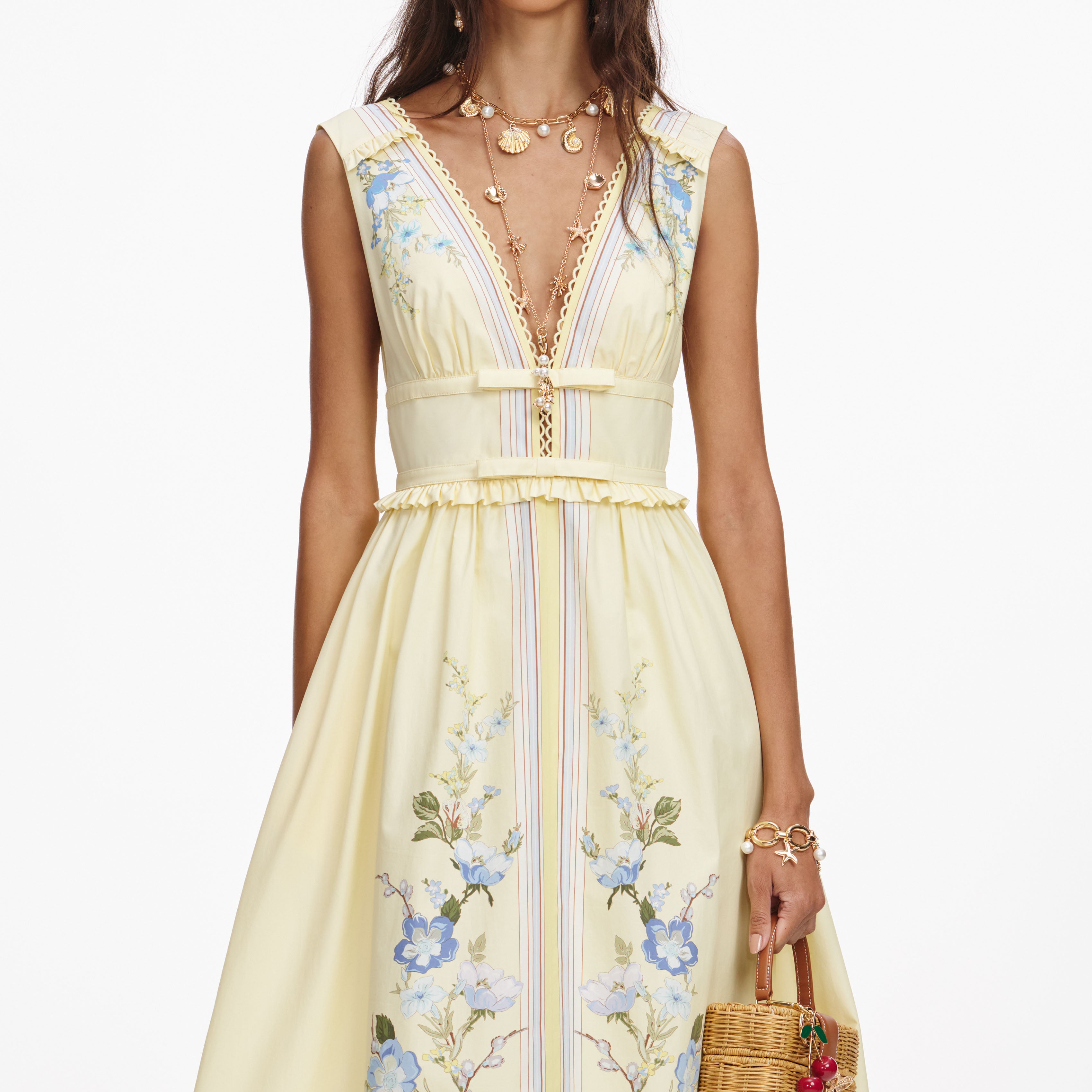 Yellow Floral Cotton Midi Dress – self-portrait