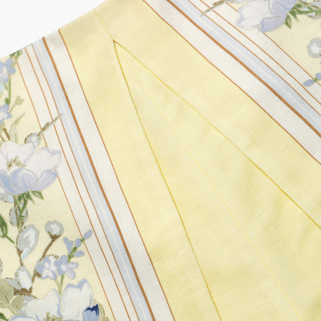 A close up of the fabric for the Yellow Floral Linen Shorts