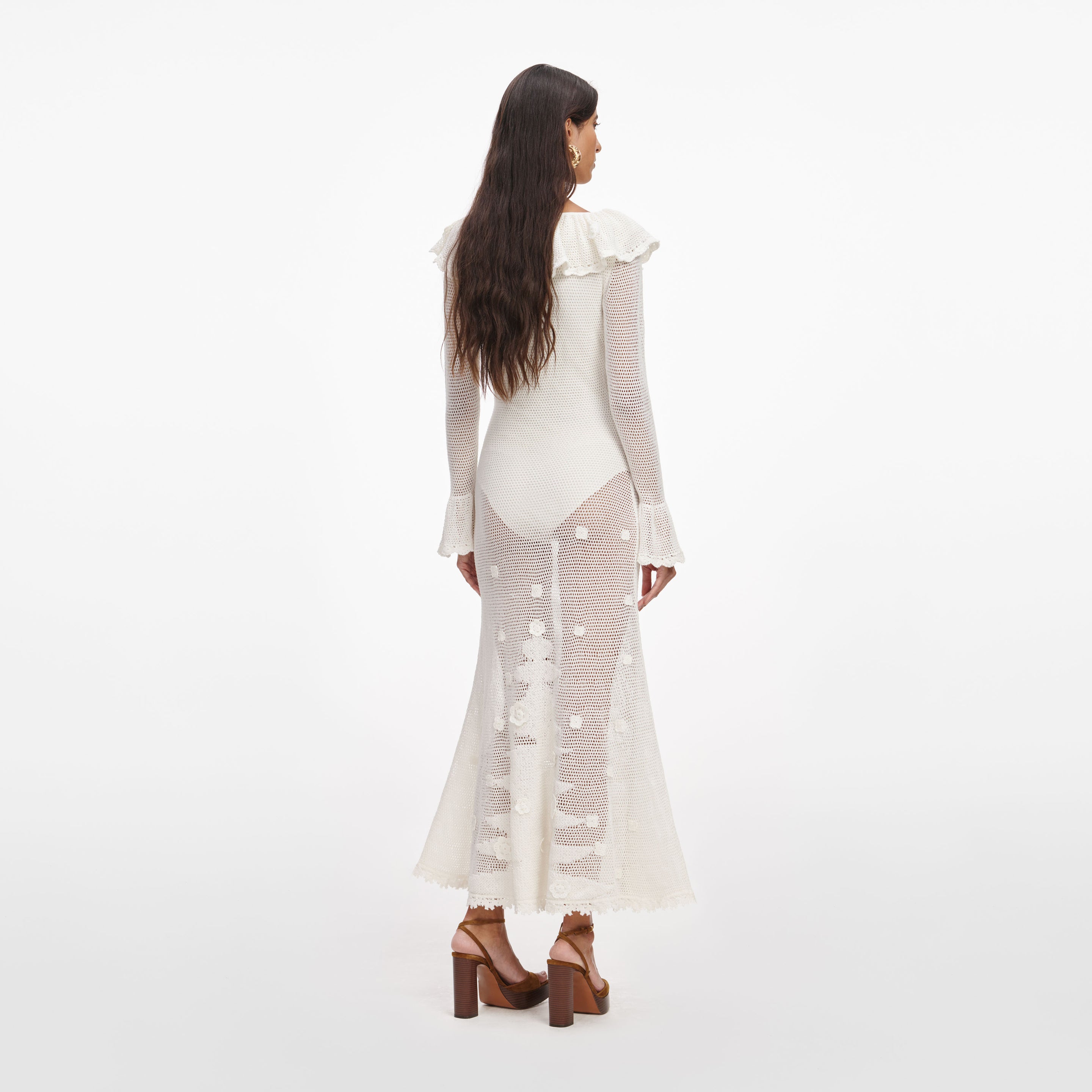 White Floral Crochet Midi Dress – self-portrait