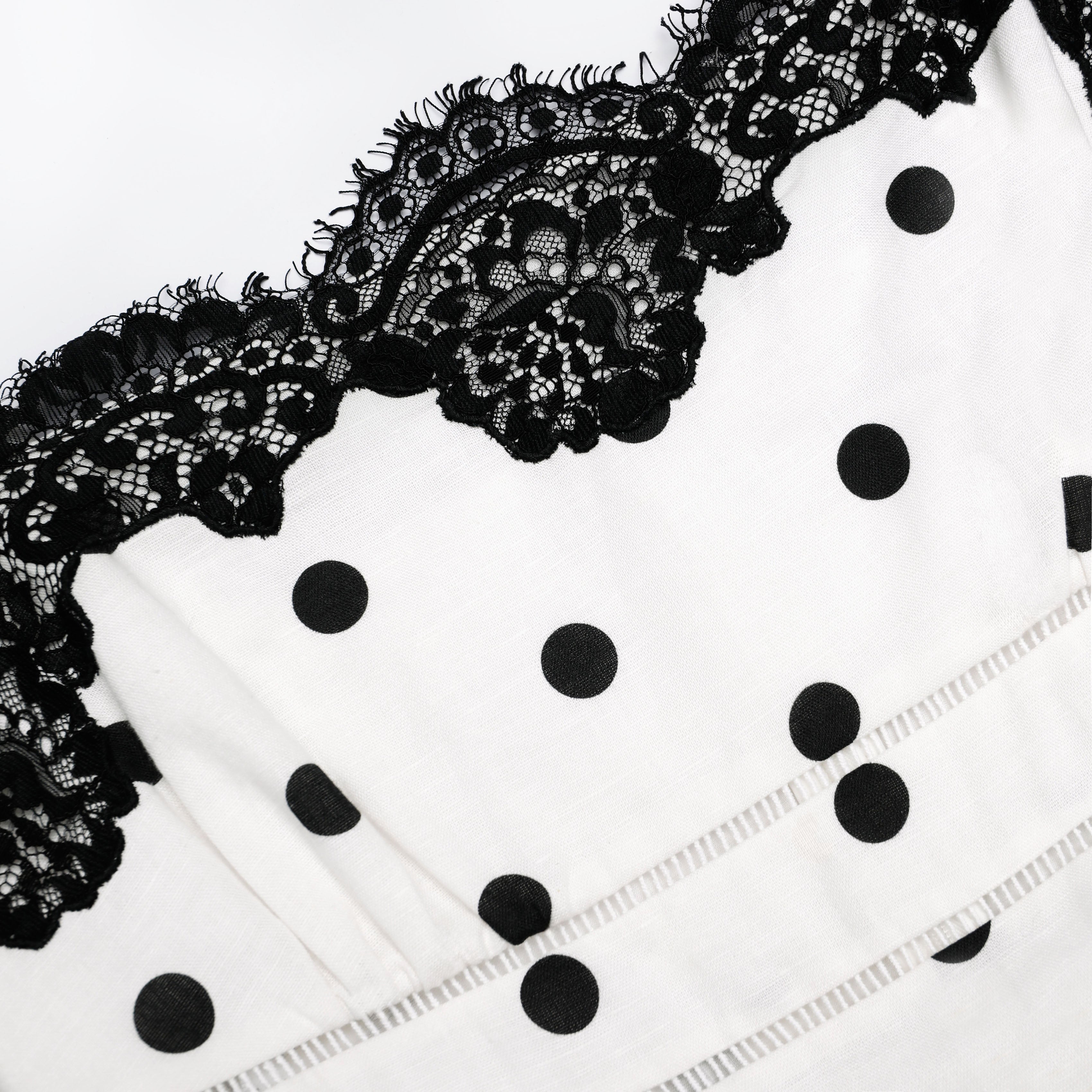 White Polka Dot Linen Midi Dress – self-portrait