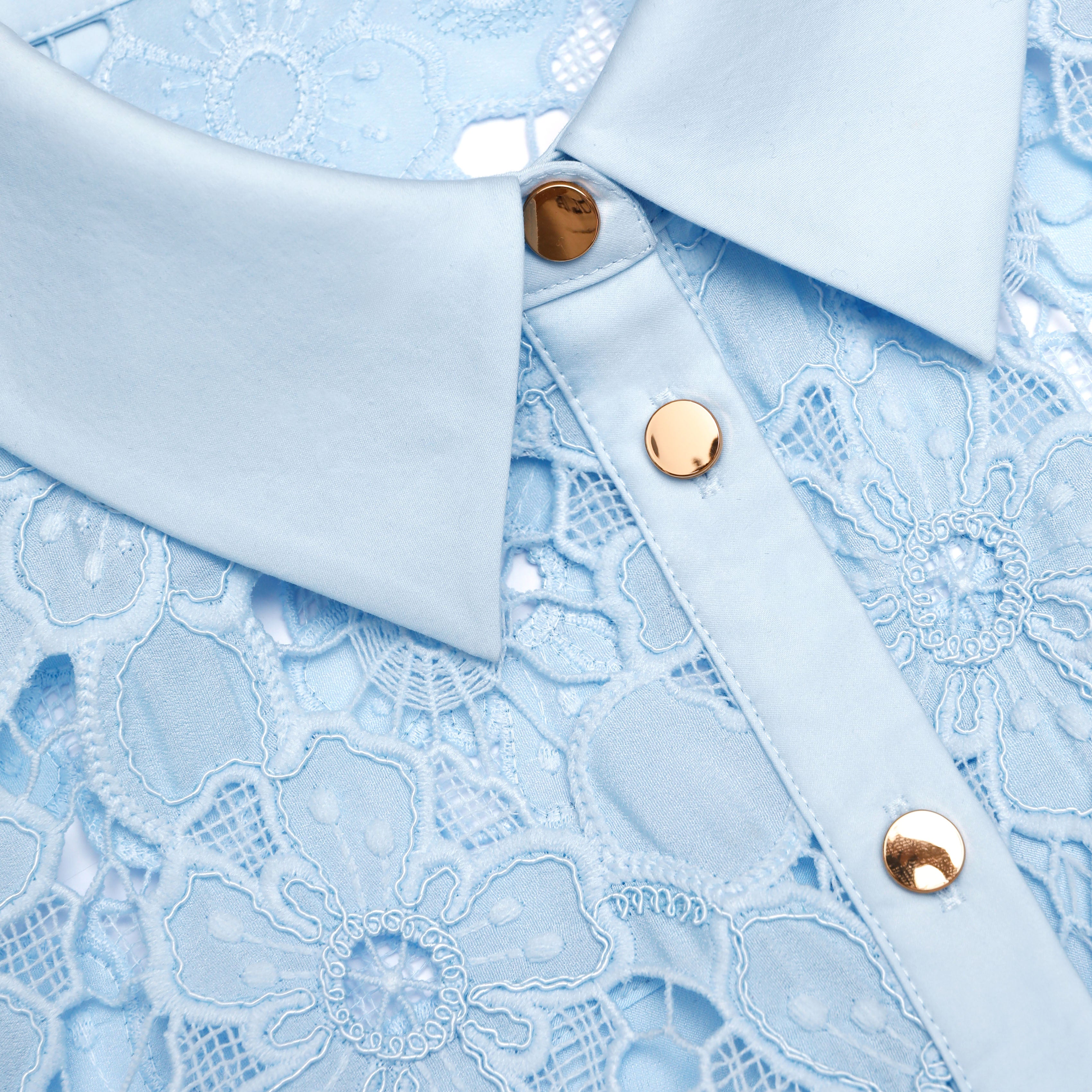 Blue Lace Collared Midi Dress