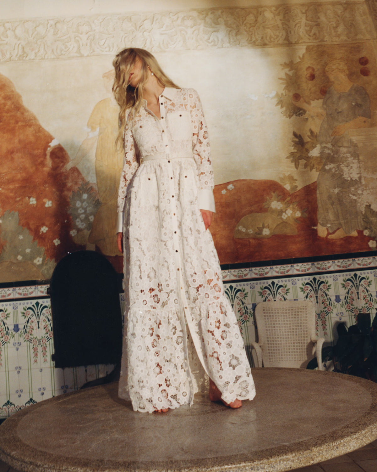 White Lace Collared Maxi Dress  self-portrait