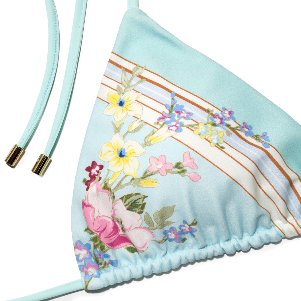 A close up of the fabric for the Mint Floral Bikini Top
