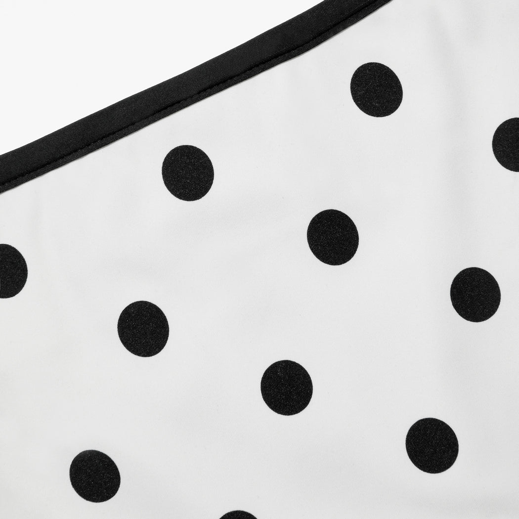 A close up of the fabric for the White Polka Dot Bikini Bottoms