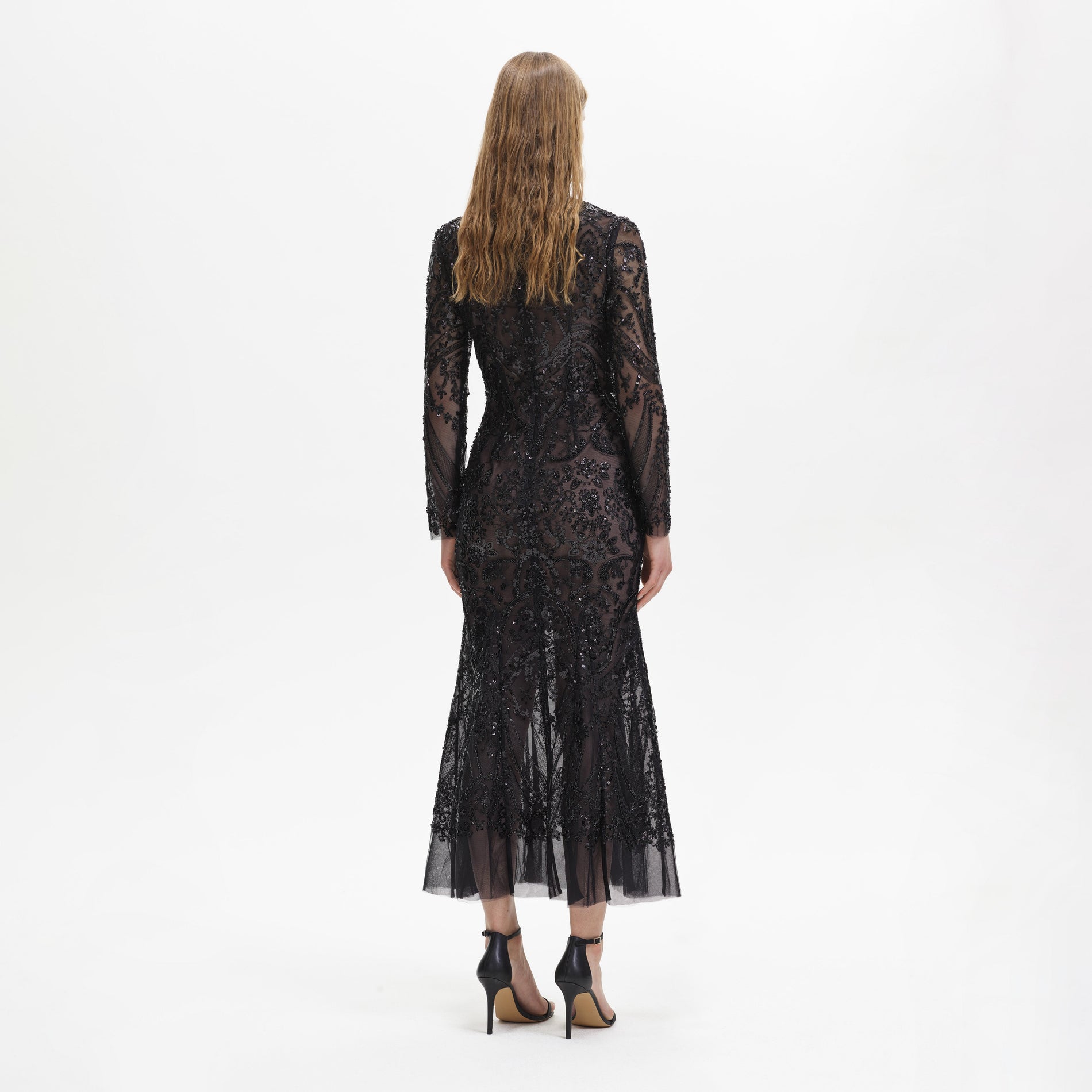 Black Paisley Sequin Midi Dress