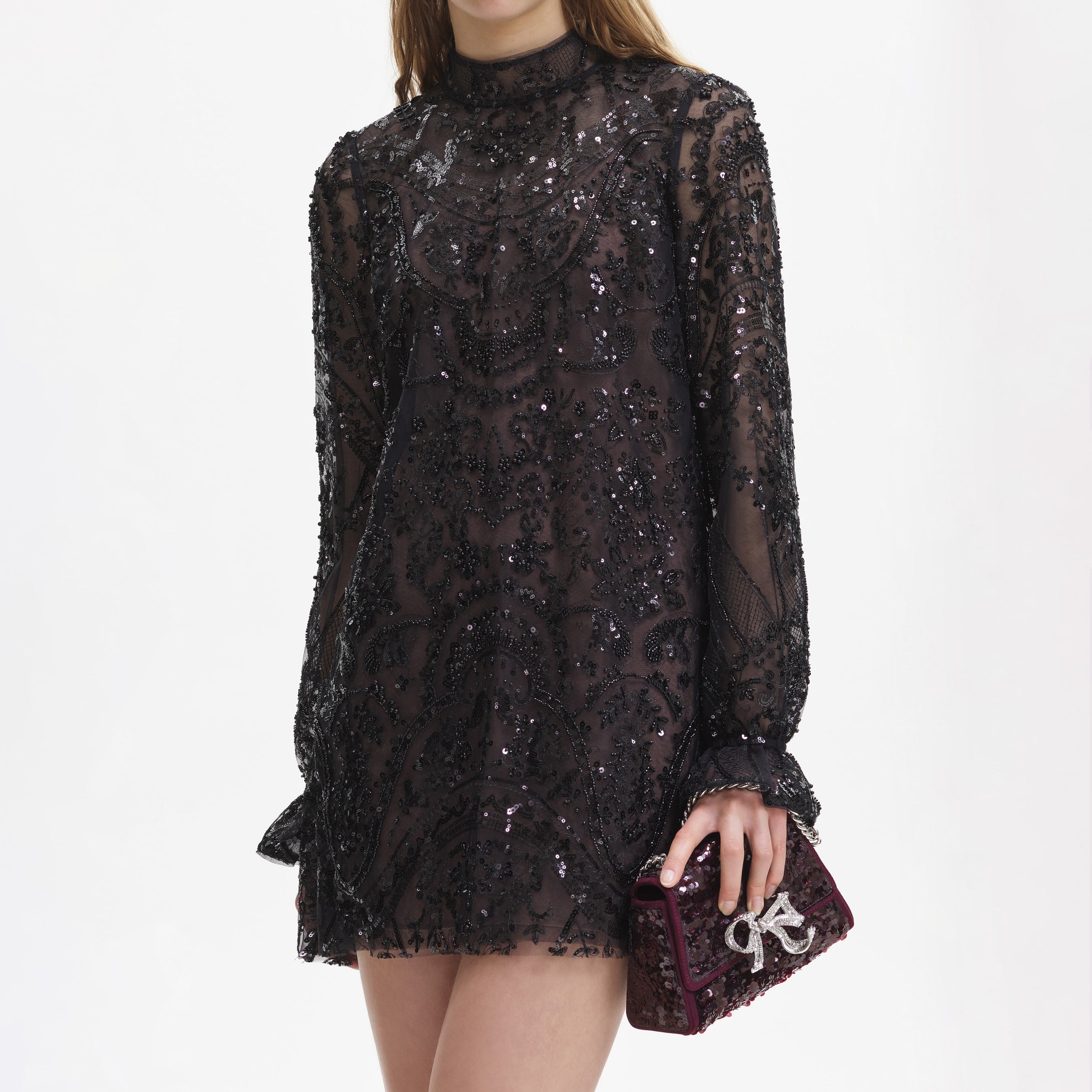 Black Paisley Sequin Mini Dress