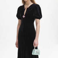 Black Velvet Embellished Midi Dress