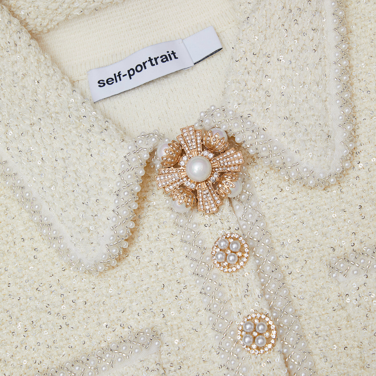 Cream Sequin Knit Pearl Mini Dress