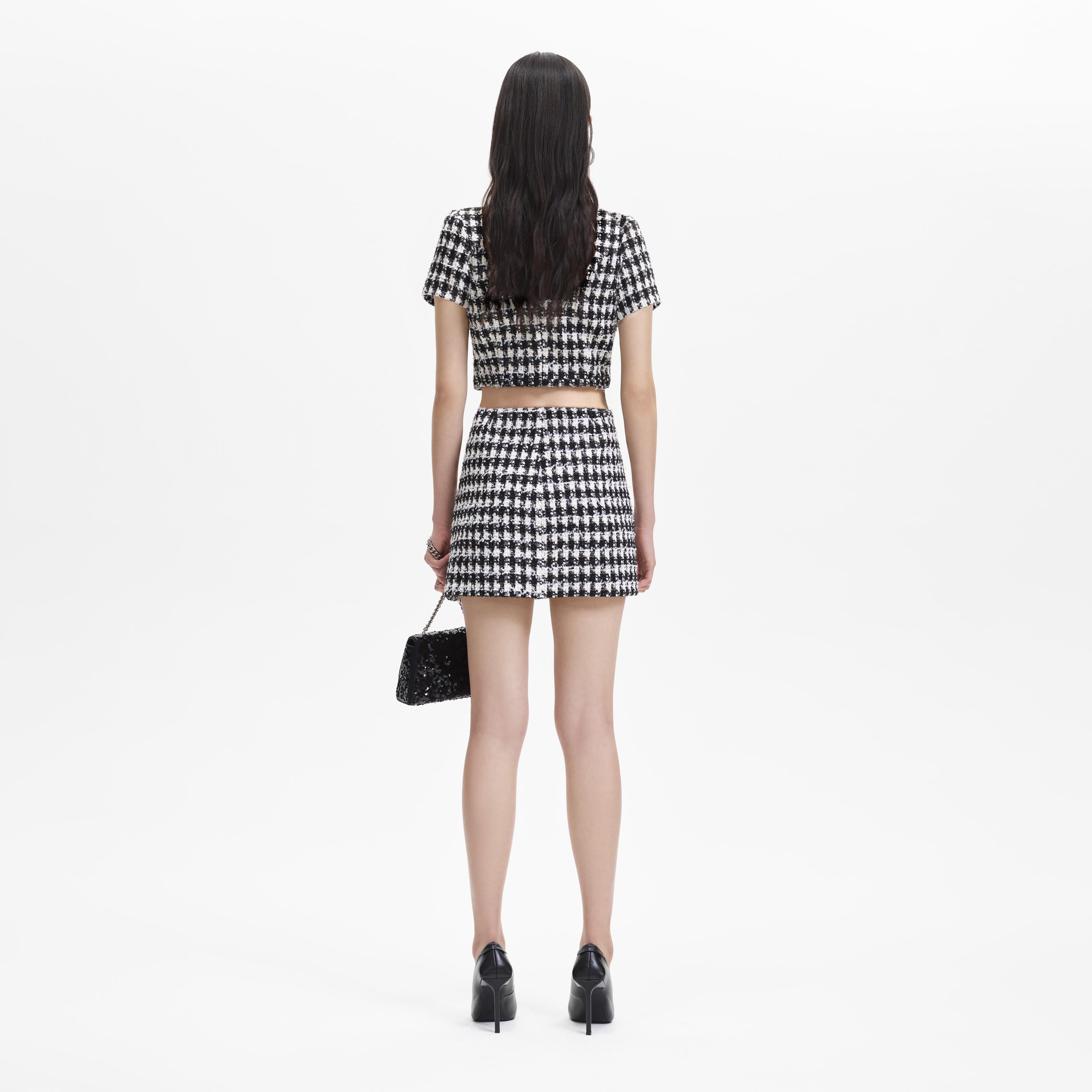 Black Check Boucle Mini Skirt