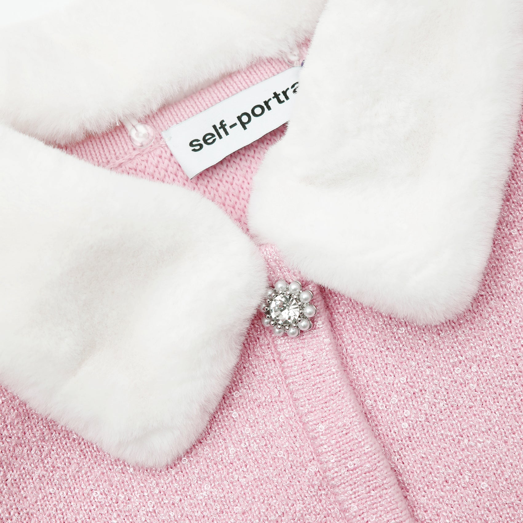 Pink Faux Fur Collar Cardigan