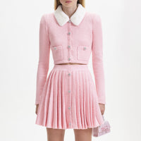 Pink Pleated Knit Mini Skirt