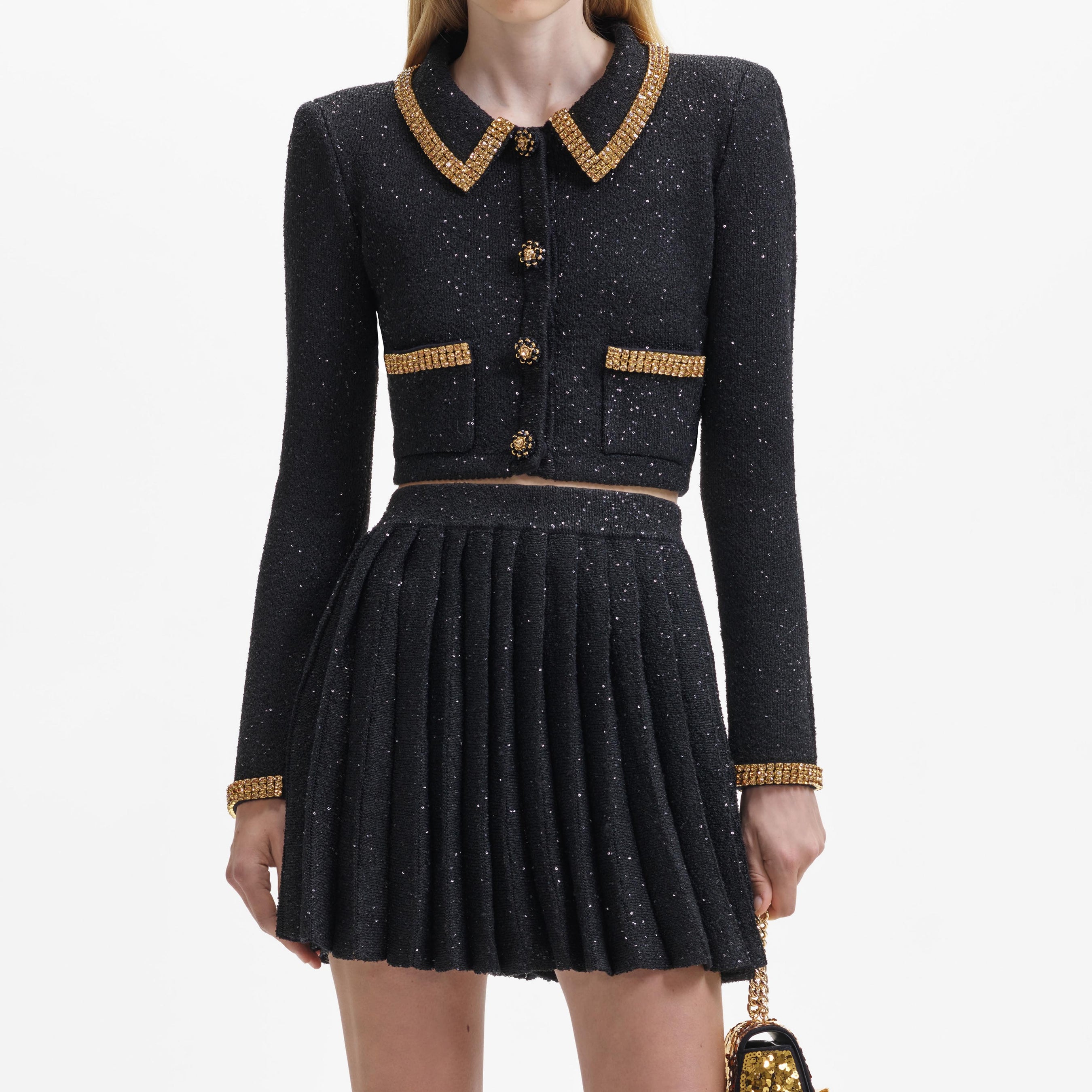 Black Pleated Knit Mini Skirt