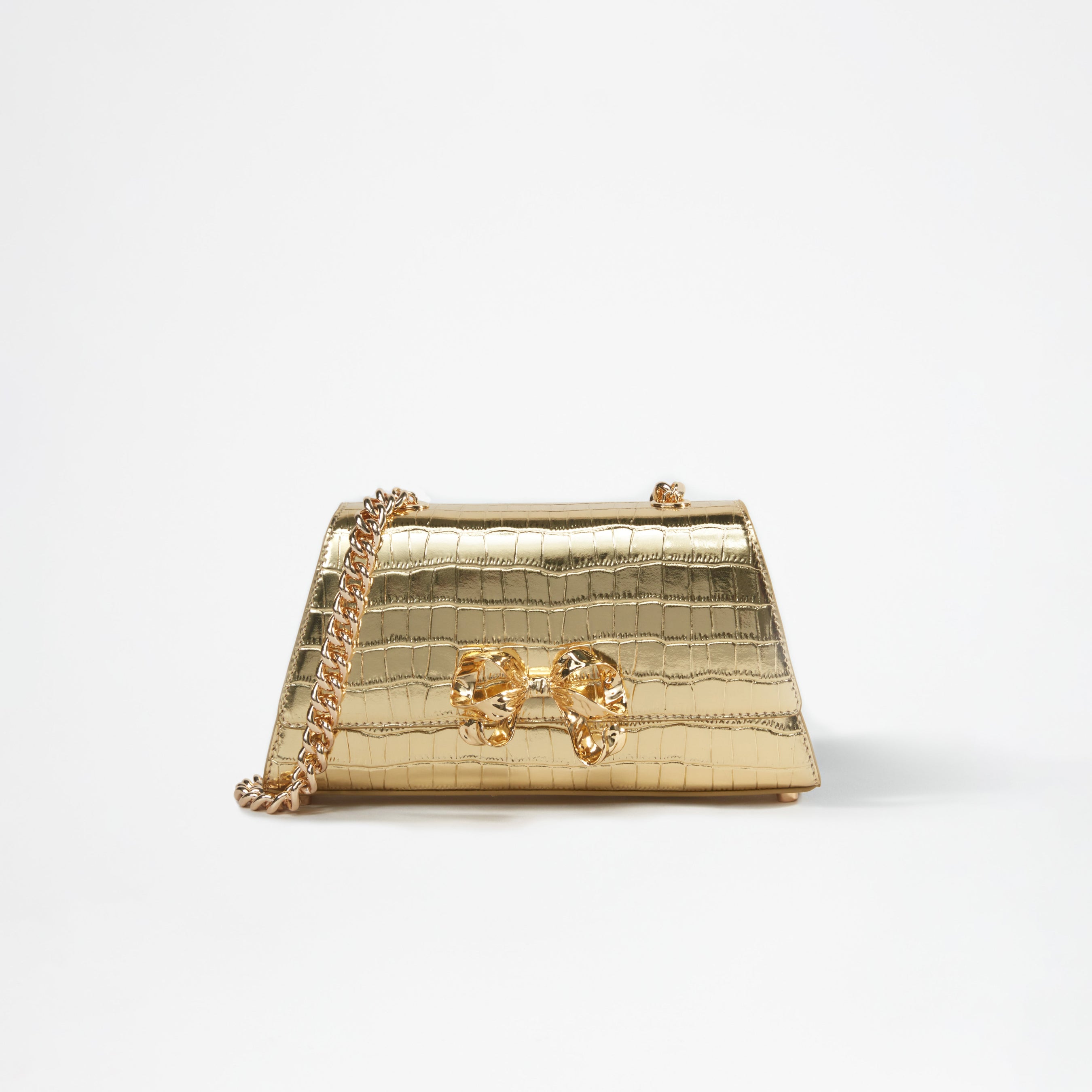 Gold Metallic Bow Mini Shoulder Bag