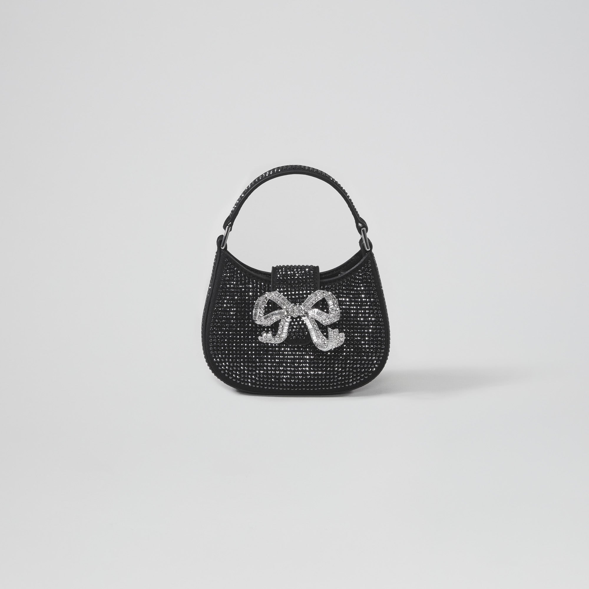 Black Rhinestone Bow Crescent Micro Bag
