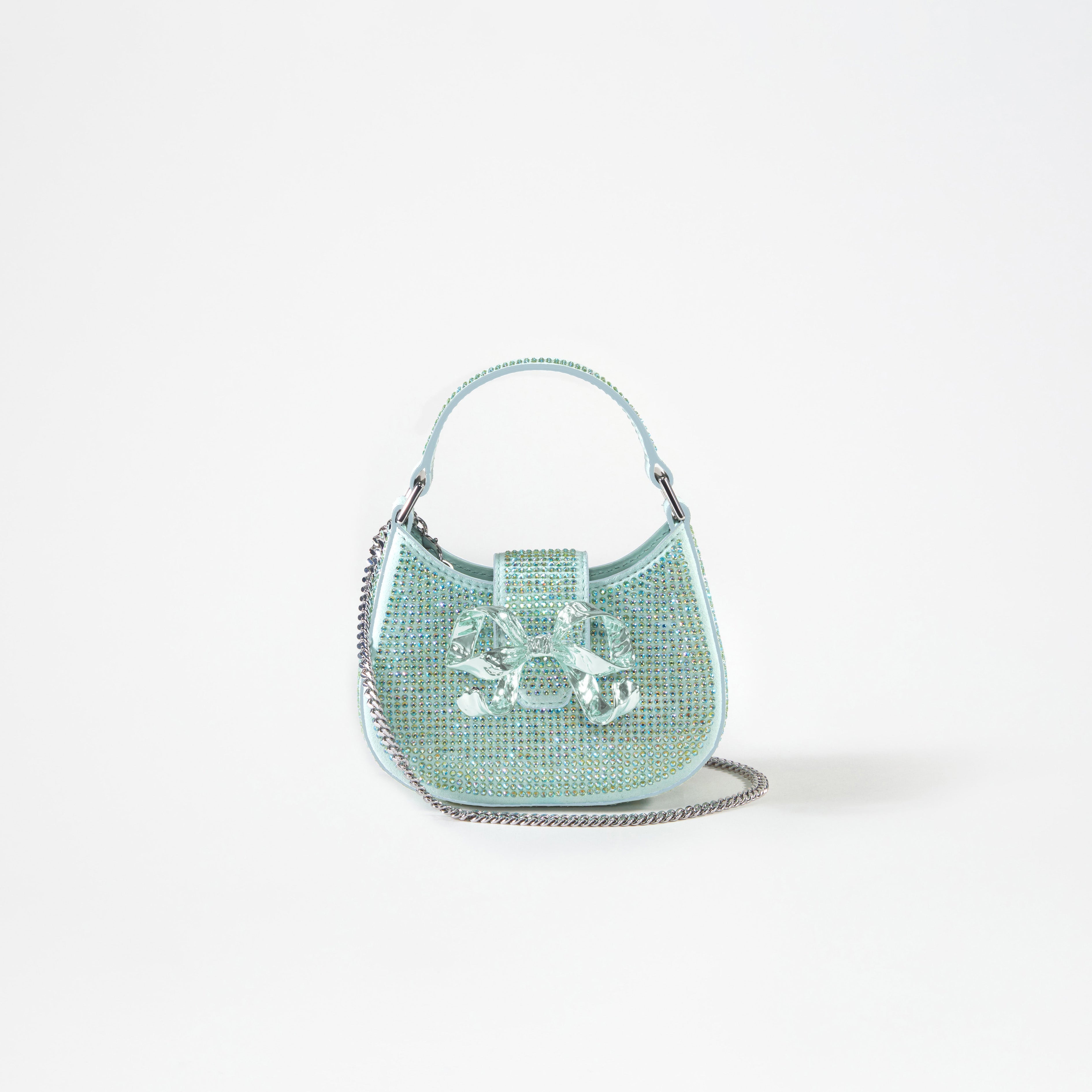 Green Rhinestone Crescent Bow Micro Bag