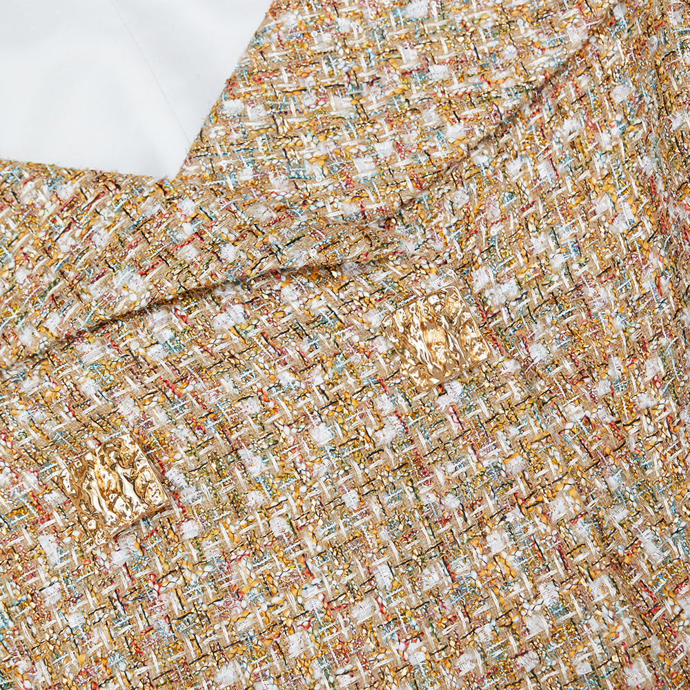 Gold Tinsel Boucle Off Shoulder Mini Dress selfportrait