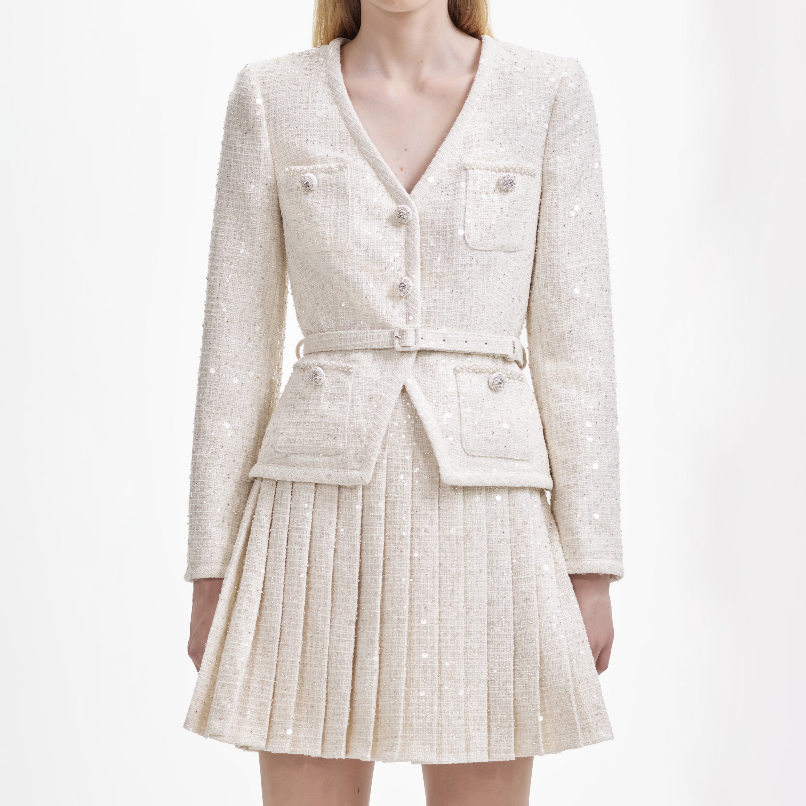Ivory Sequin Boucle Mini Jacket Dress