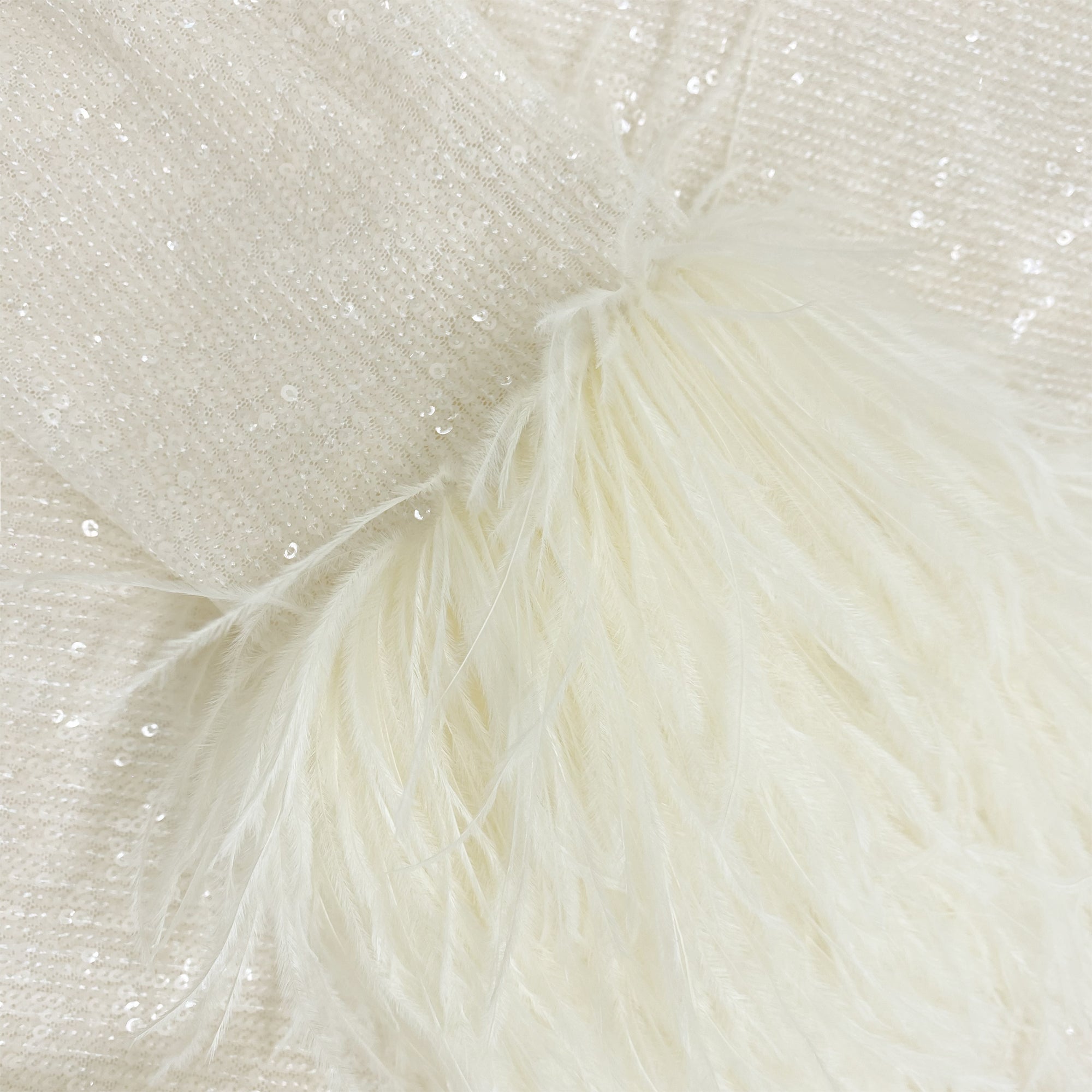 Cream Sequin Feather Midi Dress