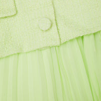 Lime Boucle Collared Chiffon Midi Dress