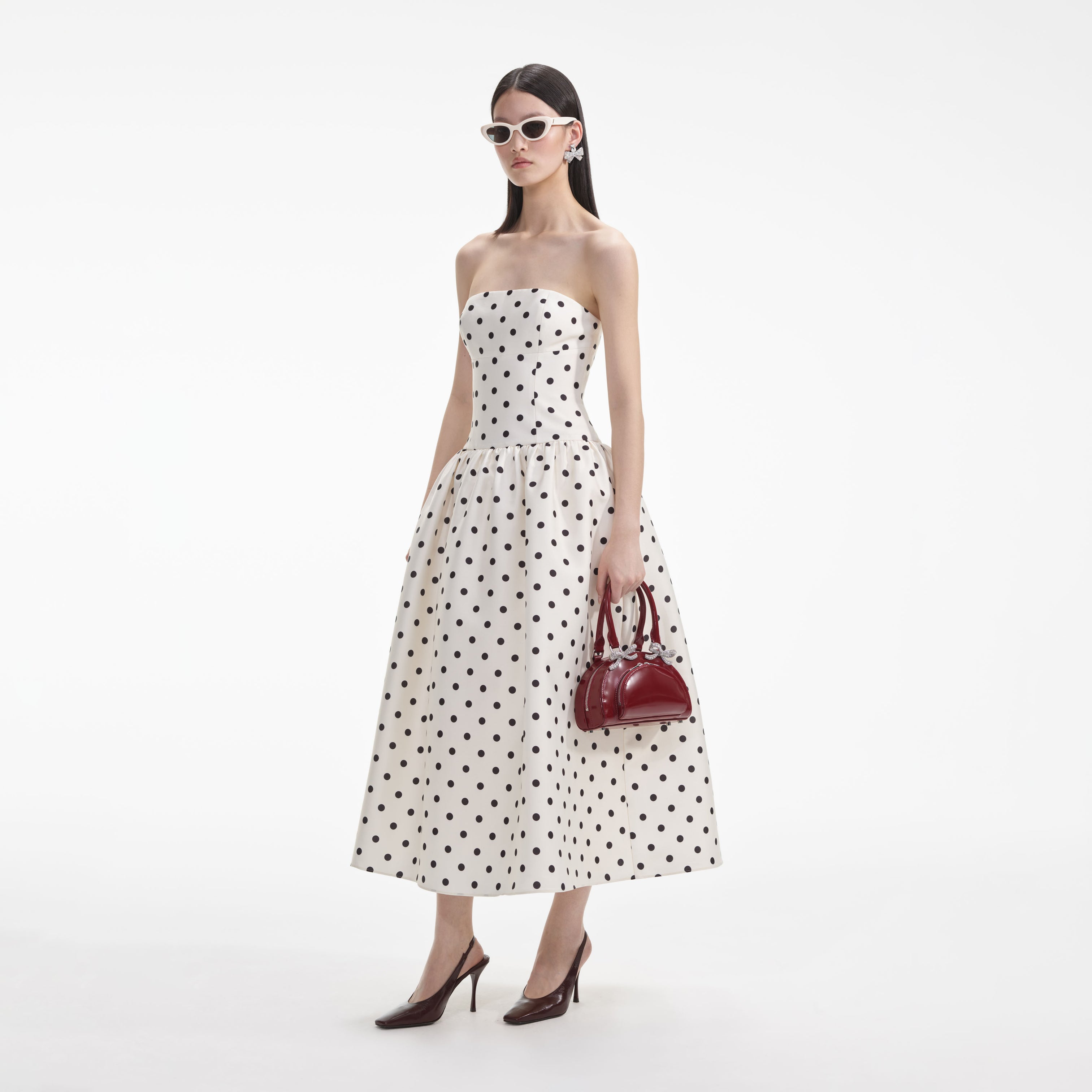 Cream Polka Dot Taffeta Midi Dress – self-portrait