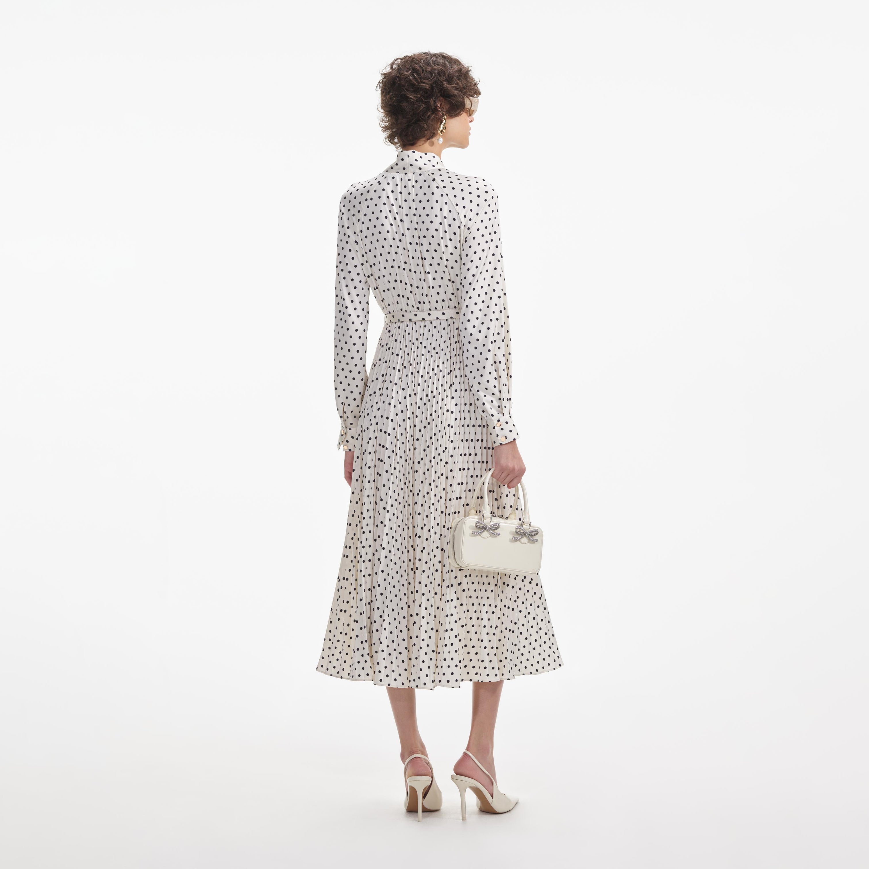 Cream Polka Dot Satin Midi Dress – self-portrait