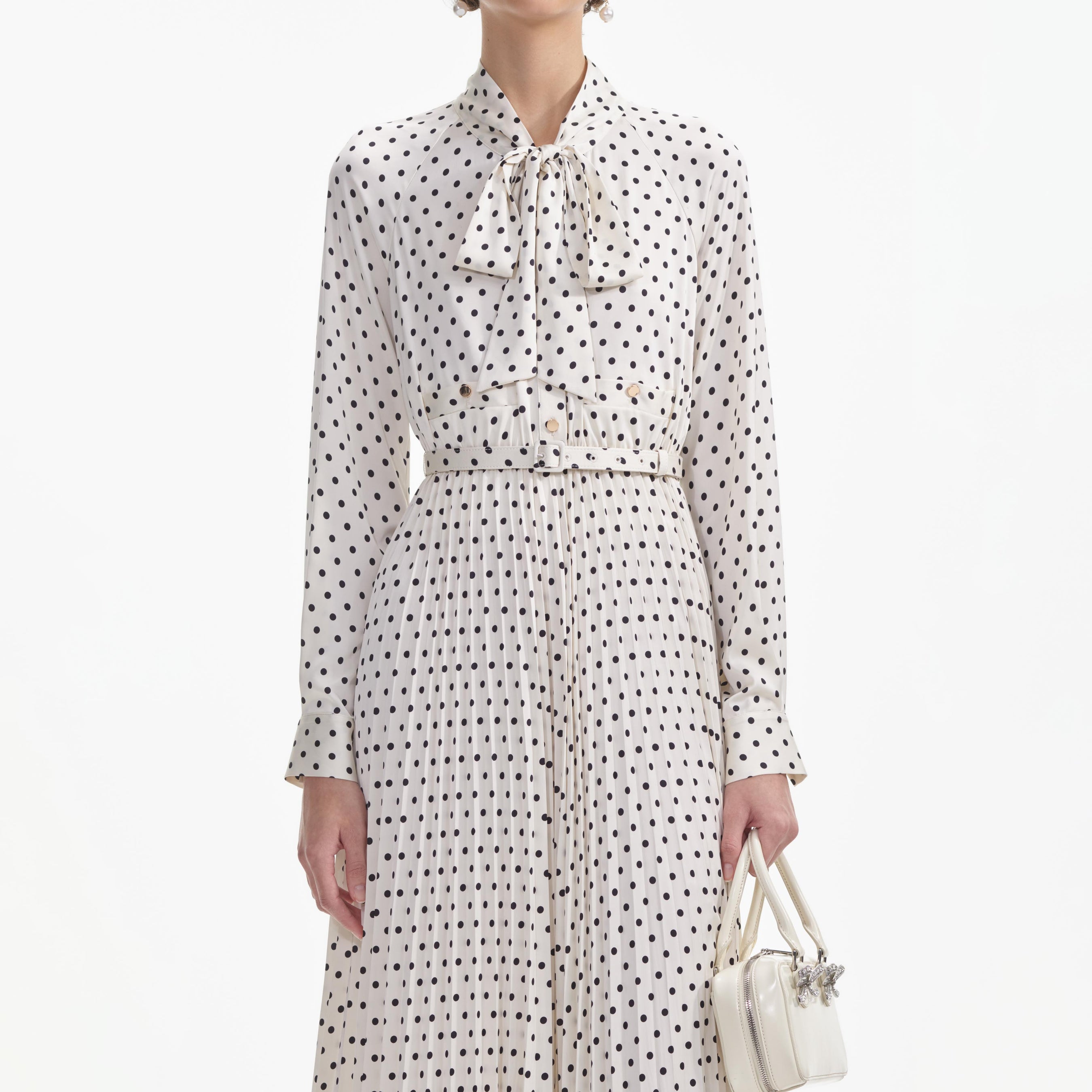Cream Polka Dot Satin Midi Dress – self-portrait