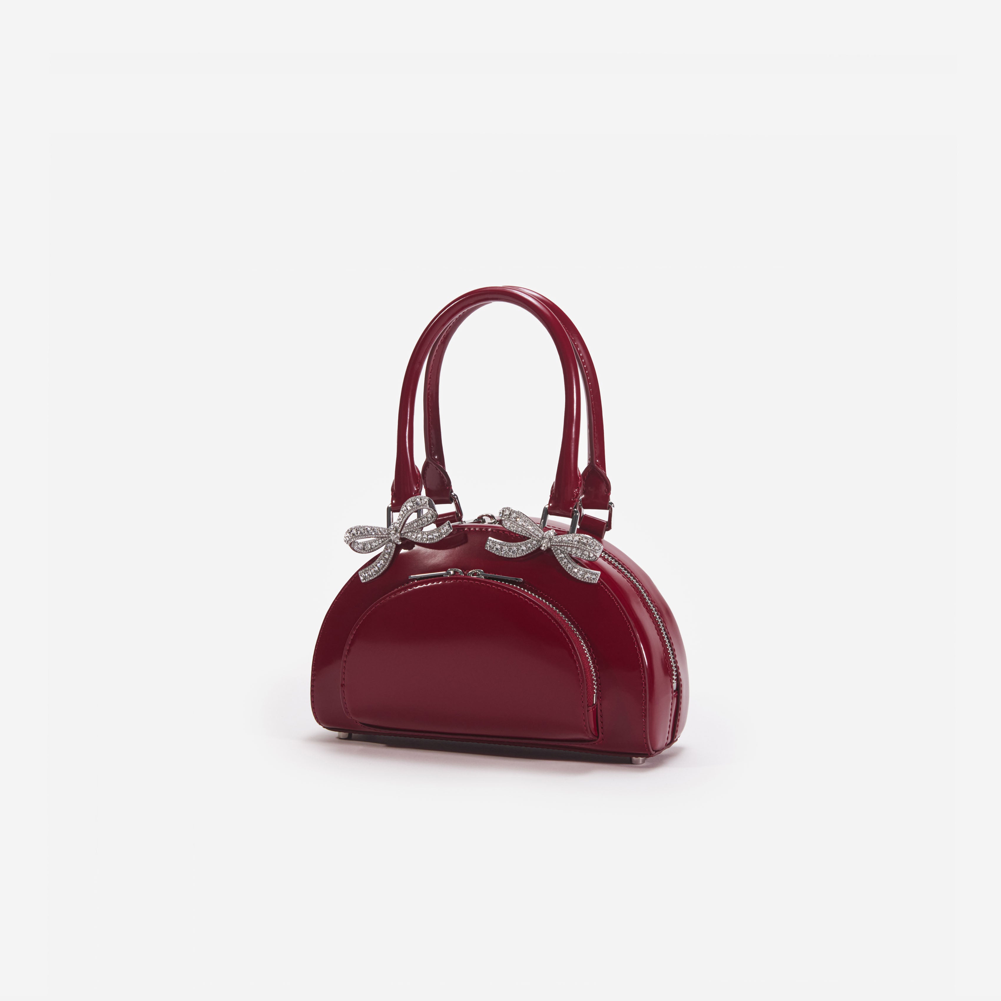 Burgundy Leather Curved Mini Tote Bag