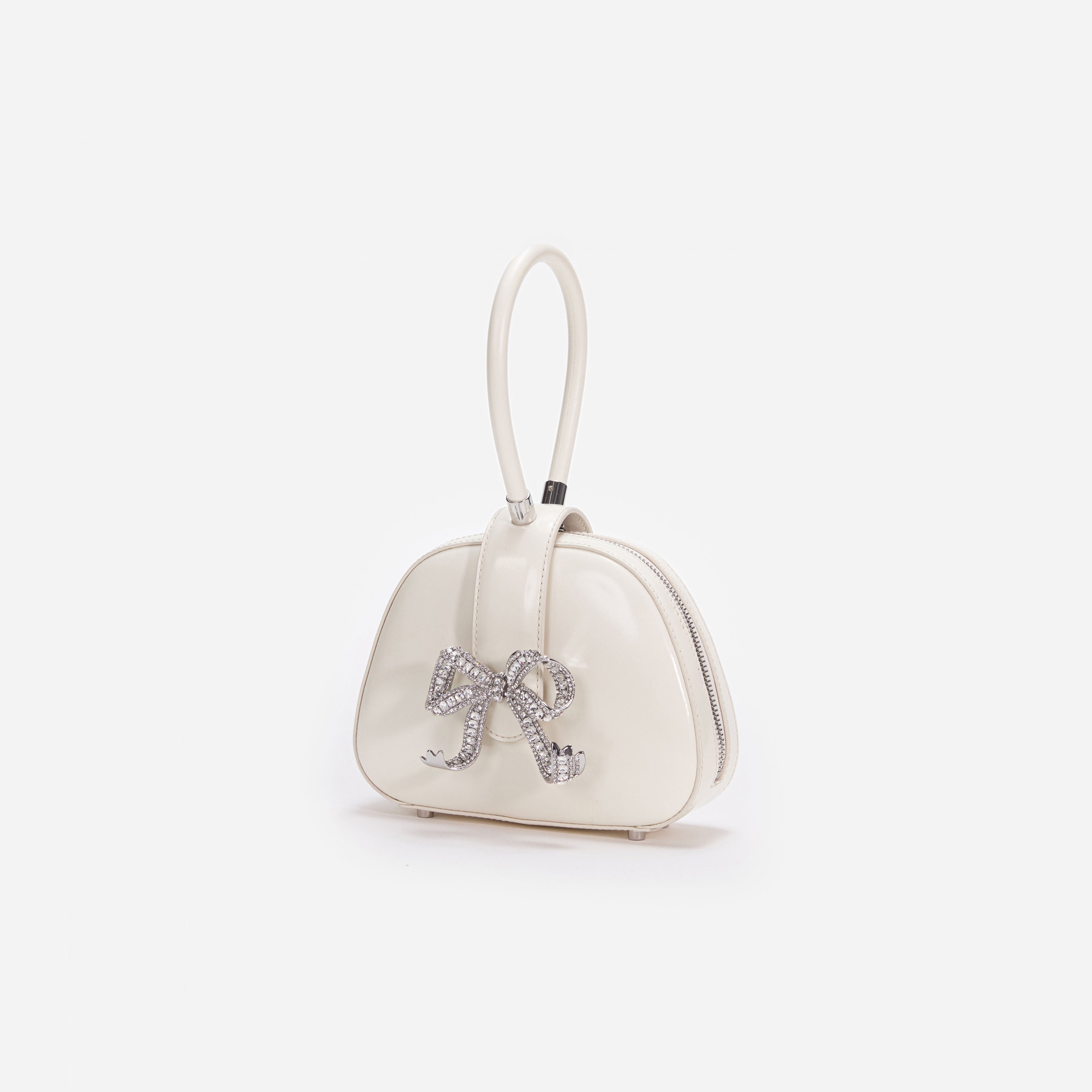 Cream Leather Top Handle Mini Bag