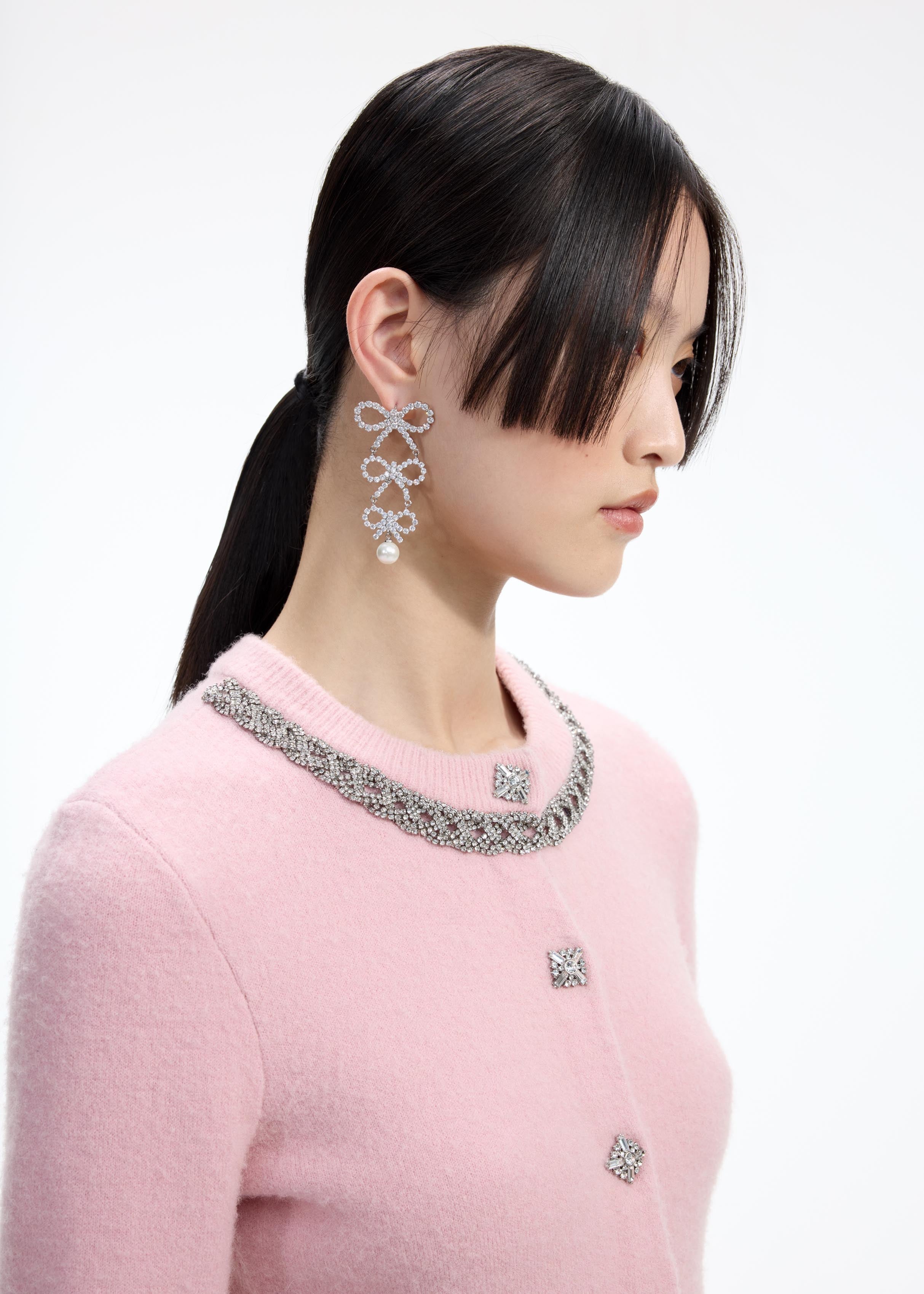 Tiered Crystal Bow Earrings – self-portrait