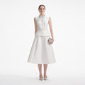 Cream Taffeta Diamante Midi Dress