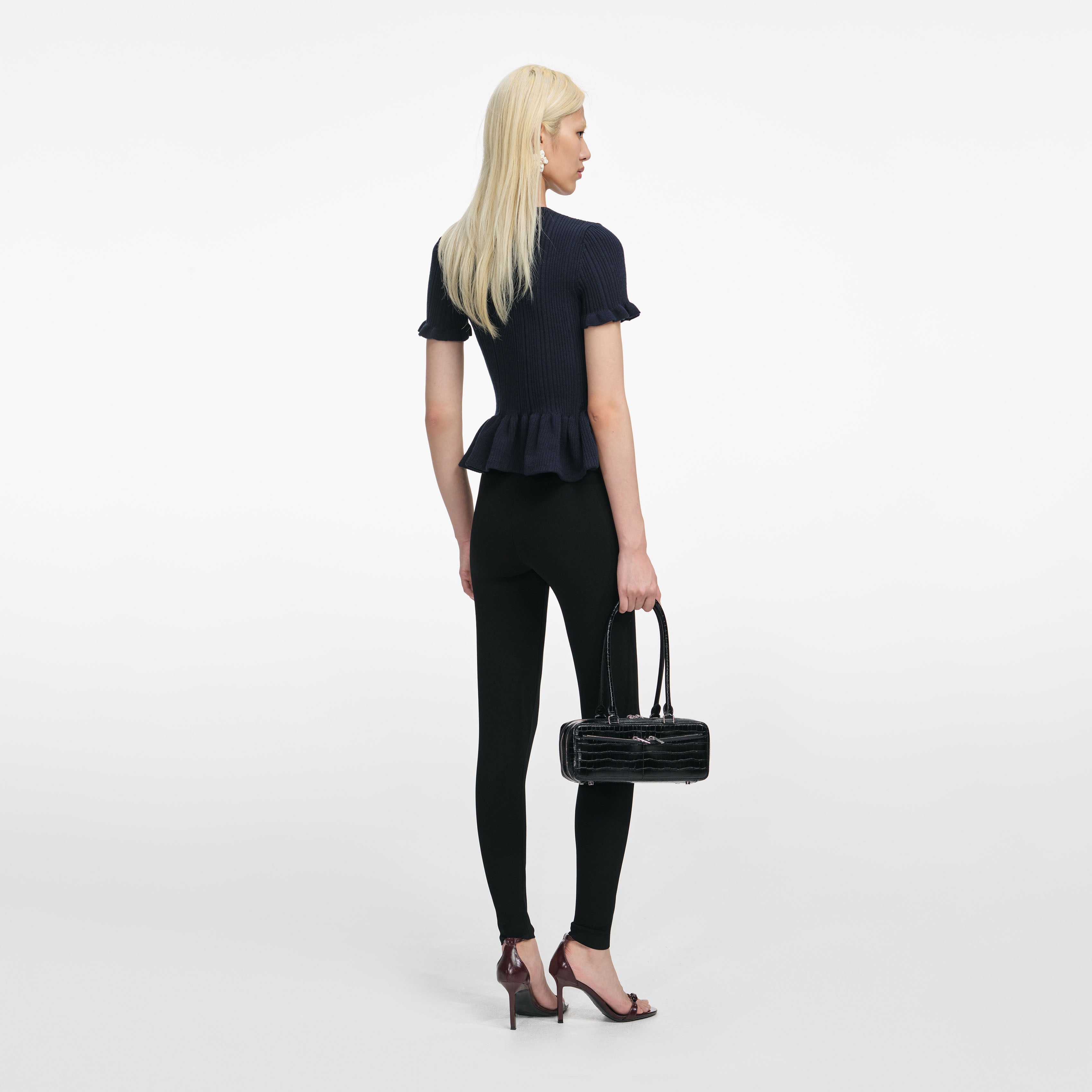 Navy Asymmetric Knit Top – self-portrait