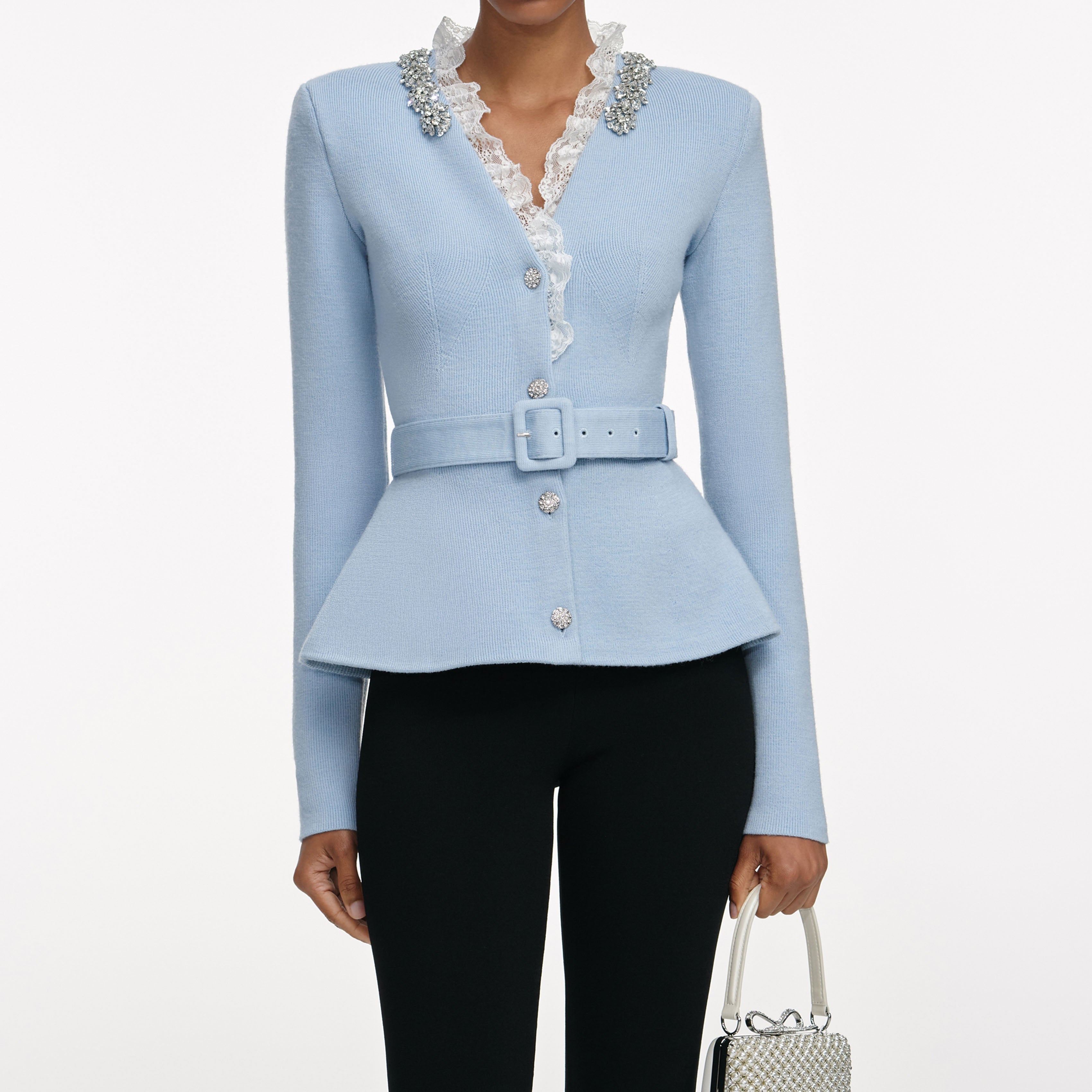 Blue Crystal Trim Cardigan – self-portrait