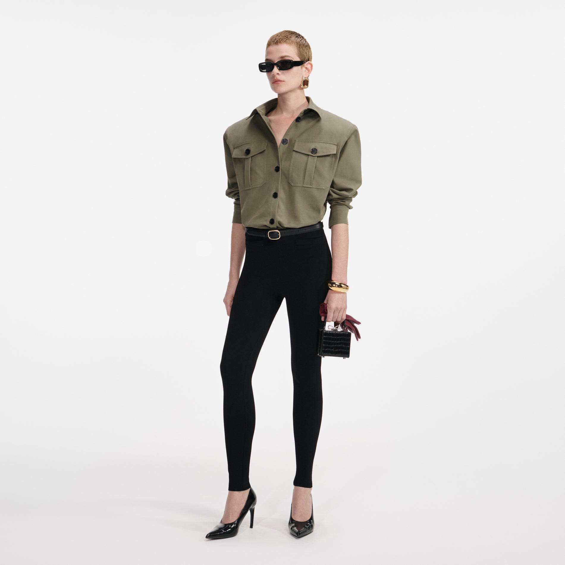 Black Belted Knit Leggings