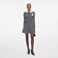 Grey Crochet Flower Collared Knit Mini Dress