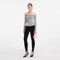 Grey Chenille Knit Crystal Trim Top