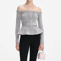Grey Chenille Knit Crystal Trim Top