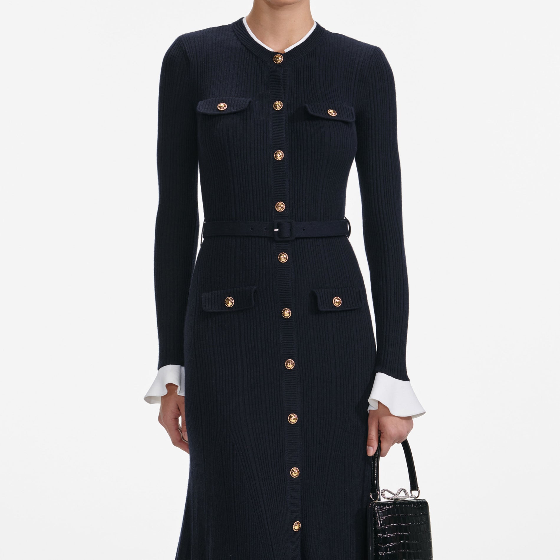Navy Viscose Knit Midi Dress