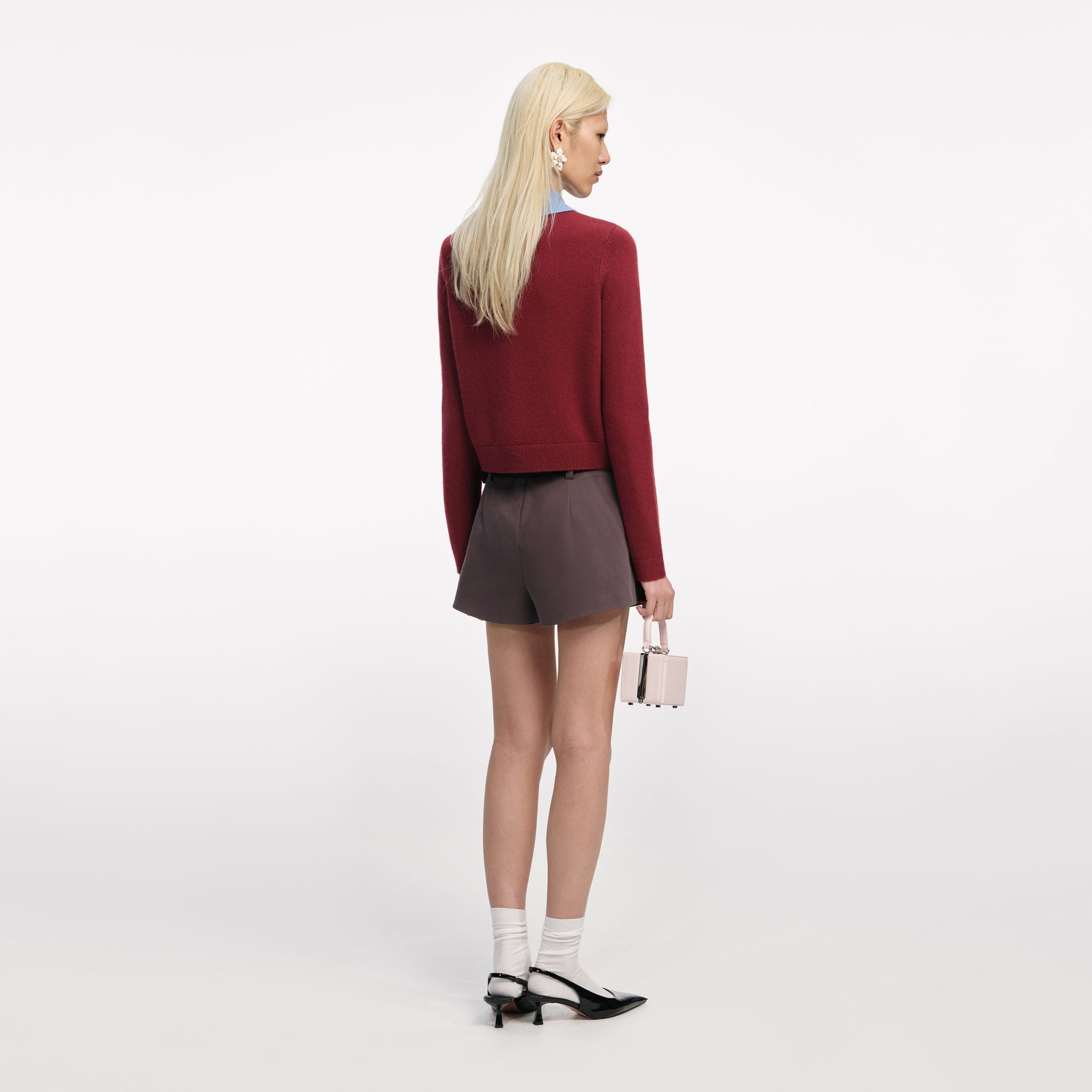 Burgundy Contrast Collar Knit Top