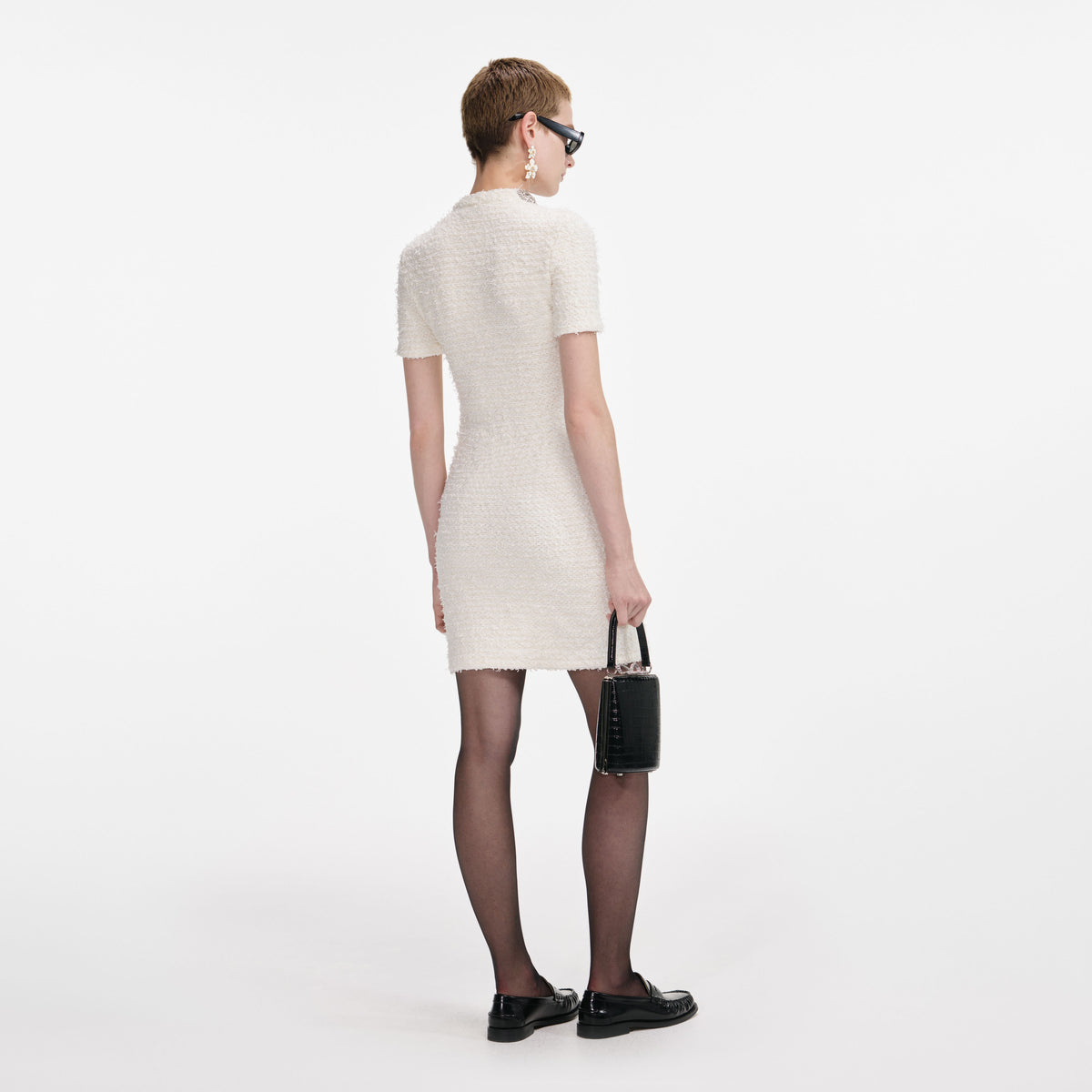 self portrait cream bow knit mini dress Cream Textured Knit Mini Dress – self-portrait