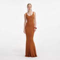 Brown Scoop Neck Viscose Knit Maxi Dress