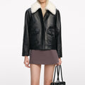 Black Leather Fur Collar Jacket