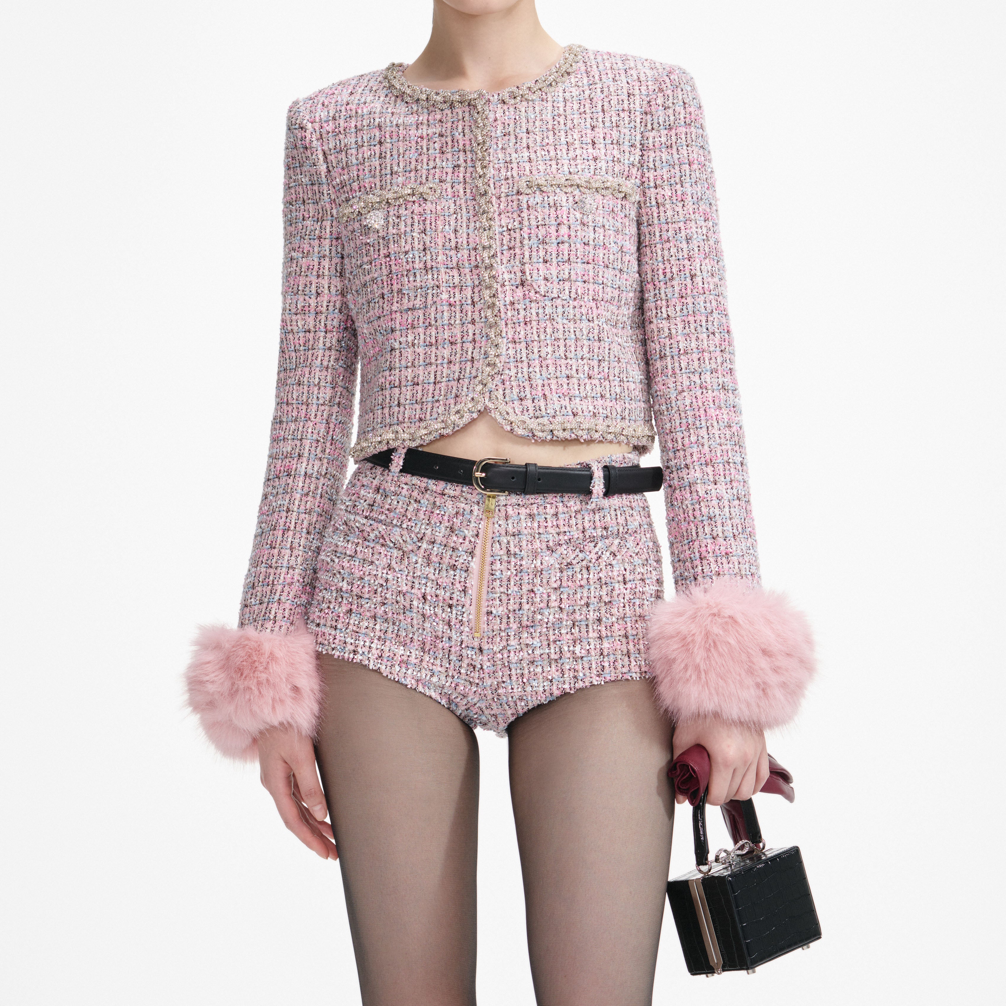 Pink Boucle Shorts – self-portrait