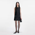 Black Taffeta Embellished Trim Mini Dress