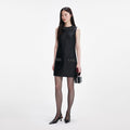 Black Taffeta Embellished Trim Mini Dress