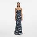 Navy Floral Rhinestone Maxi Dress