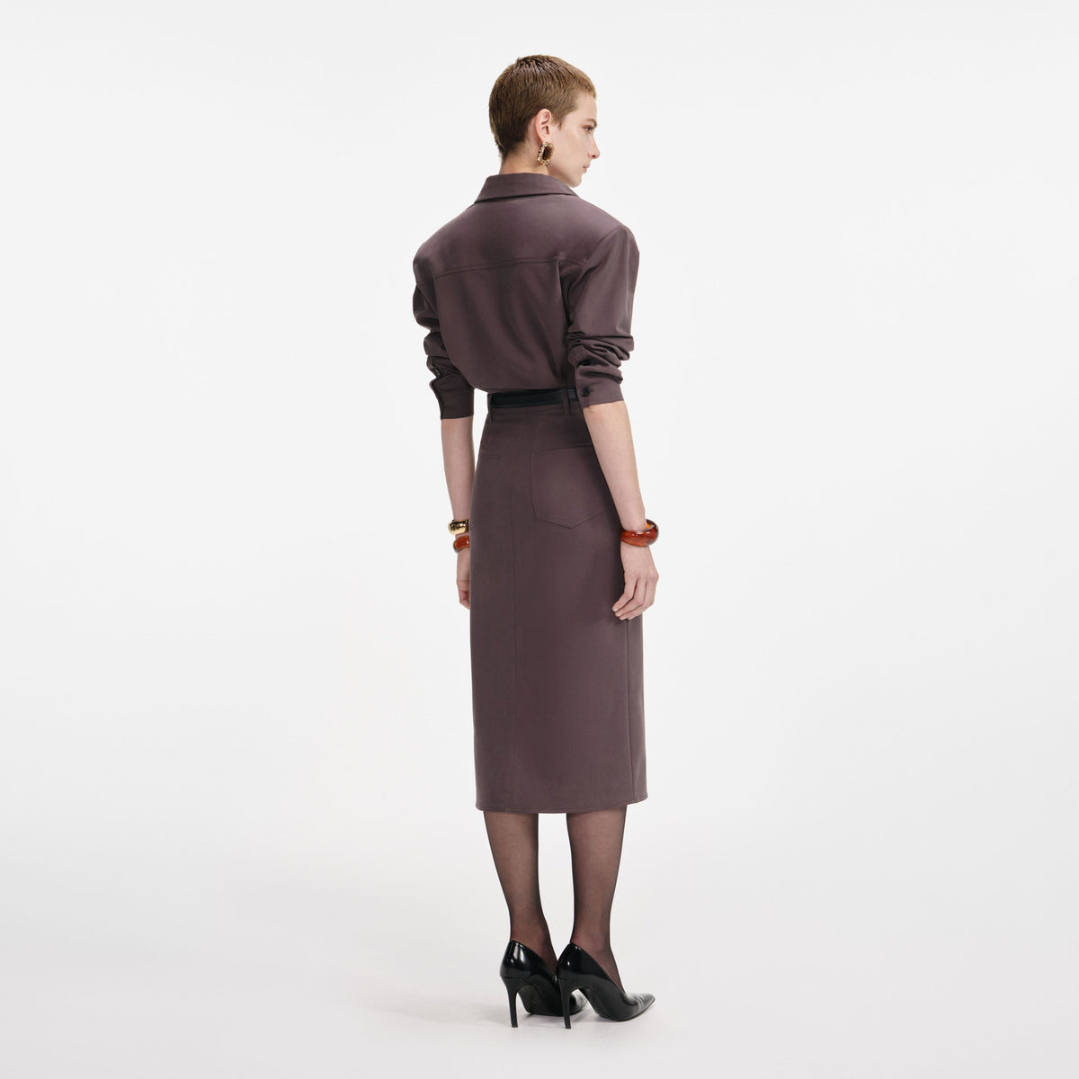 Brown Cotton Belted Midi Dress self-portrait Brown Cotton Belted Midi Dress self-portrait